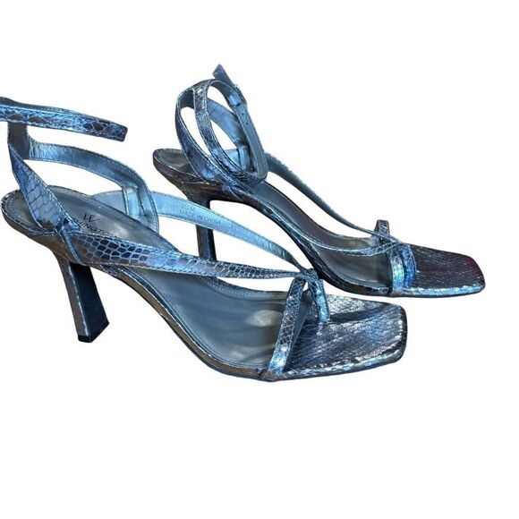 Worthington Tulipa Blue Silver Python Snake Print Thong Dress Square Toe Sandals - Picture 4 of 7